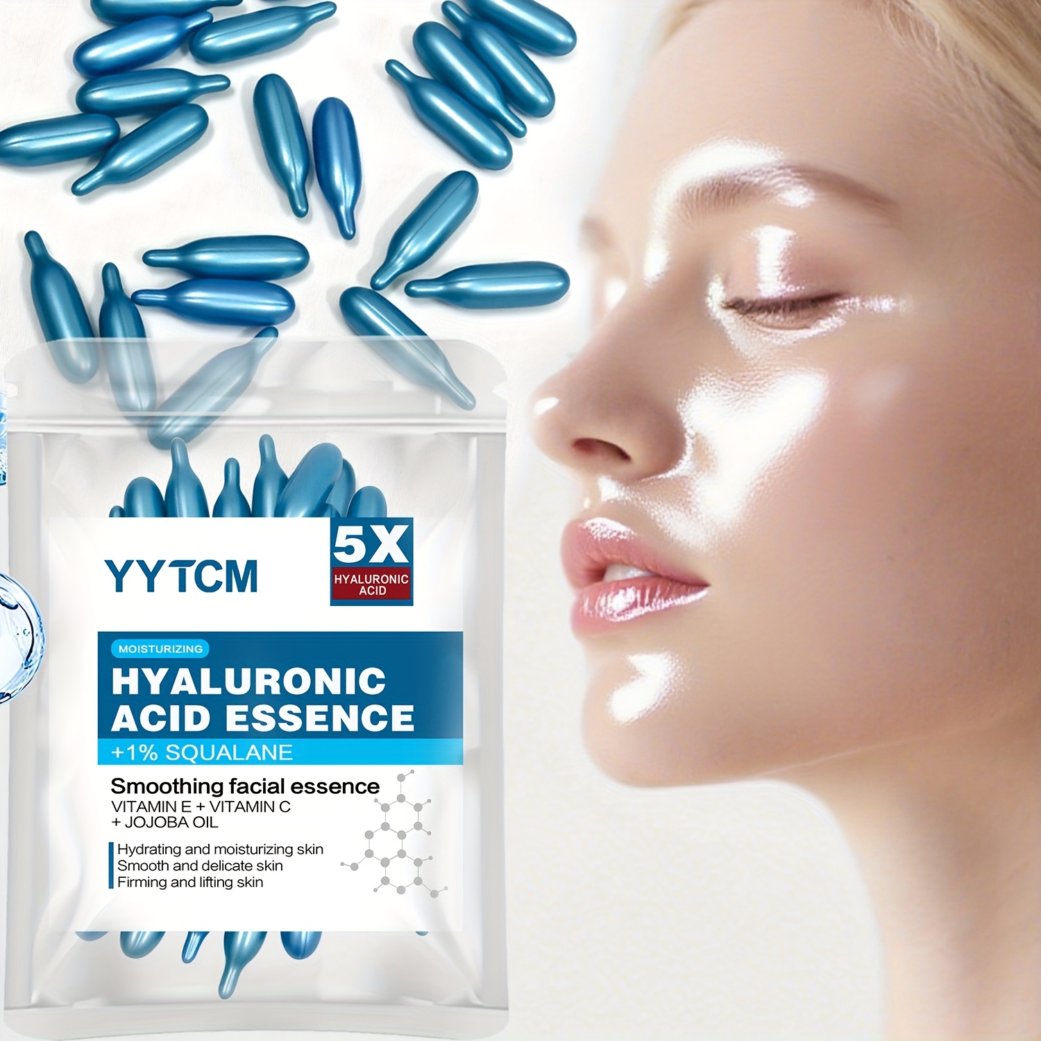 Luxury Skincare Brands - كبسولات حمض الهيالورونيك للترطيب العميق، سيروم